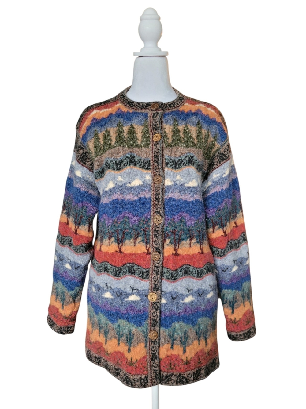 Icelandic Design 100% Wool Landscape Multicolor Knit Cardigan